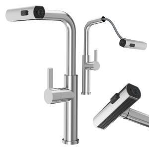 Granitan – bateria kuchenna – bateria zlewozmywakowa – wysuwana wylewka – obrotowa – srebrna – GIRO