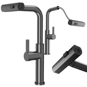 Granitan – bateria kuchenna – bateria zlewozmywakowa – wysuwana wylewka – obrotowa – szara – GIRO