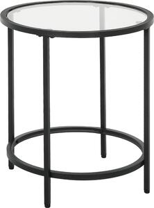 Okrągły stolik pomocniczy z blatem ze szkła hartowanego, stolik do kanapy, stolik nocny, metal i szkło, czarny | Ø 48 x wys. 54,7 cm | nośność 10 kg | podkładki pod nogi odporne na zarysowania