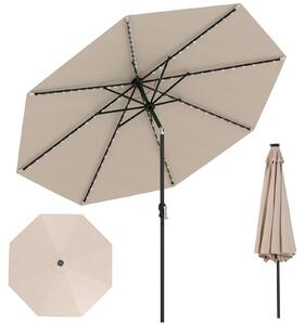 Parasol ogrodowy KOMFOTTEU 300 cm z 96 lampkami LED i 9 trybami, parasol z korbką, parasol tarasowy składany pod kątem 35° z obu stron, parasol na balkon, plażę, basen, bez podstawy