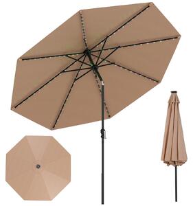 Parasol ogrodowy KOMFOTTEU 300 cm z 96 lampkami LED i 9 trybami, parasol z korbką, parasol tarasowy składany pod kątem 35° z obu stron, parasol na balkon, plażę, basen, bez podstawy
