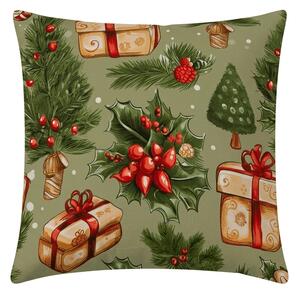 Poszewka na poduszkę z mikrofibry CHRISTMAS PRESENTS 45x45 cm, zielony