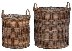 Kosz na rośliny z przechowywaniem 2 pcs Brązowy Rattan Lacak