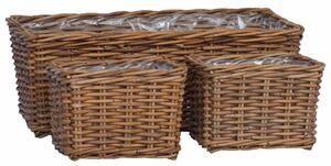 Kosz na rośliny z przechowywaniem 3 pcs Brązowy Rattan Kubu