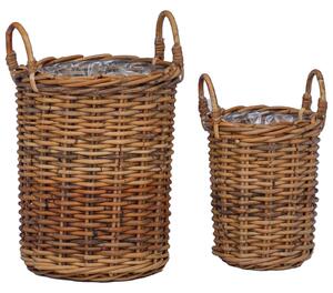 Kosz na rośliny z przechowywaniem 2 pcs Brązowy Rattan Kubu
