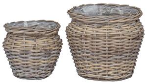 Kosz na rośliny z przechowywaniem 2 pcs Szary Rattan Lacak