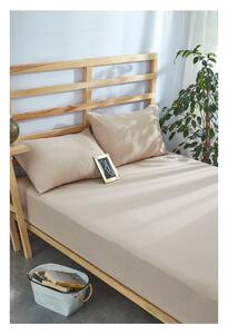 Beżowy bawełniany zestaw prześcieradła z gumką i poszewki na poduszkę 180x200 cm – Mila Home