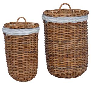 Kosz na pranie 2 pcs Brązowy Rattan Kubu