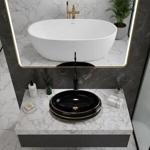 Umywalka nablatowa HYDROSAN YOKO-BL-GL-LN-600 Owalny Czarny + Złote pasy
