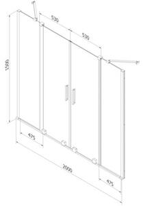 Mexen Velar Duo parawan nawannowy 2-skrzydłowy rozsuwany 200 x 150 cm, transparent, biały - 896-200-000-02-20