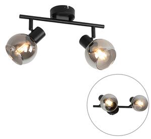 Lampa sufitowa Art Deco czarna z przydymionym szkłem 2-źródła światła - Vidro Oswietlenie wewnetrzne