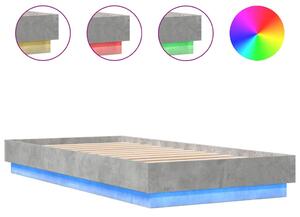 Nowoczesne łóżko jednoosobowe z LED szarość betonu 90x200 - Surlei