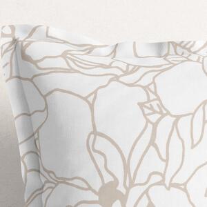 Goldea poszewka na poduszkę z ozdobną kantą bawełniana - jasnobeżowe kwiaty na białym 30 x 50 cm