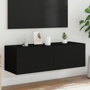 Ścienna szafka TV z LED, czarna, 100x35x31 cm