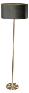 Lampa podłogowa mosiężna z owalnym aksamitnym abażurem zielonym 50cm - Simplo