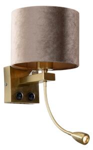 Wandlamp brons met velours kap taupe 18cm - Brescia Combi Oswietlenie wewnetrzne