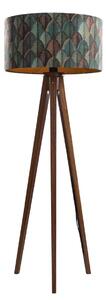 Lampa podłogowa z orzechowego drewna z aksamitnym abażurem o wzorze liści 50 cm - Tripod Classic