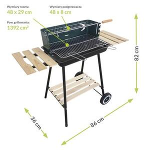 Grill ogrodowy węglowy MIRPOL MIR244 z rożnem, na kółkach, półki boczne