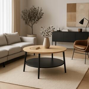 Stolik Kawowy Okrągły PAULO MAX 80 cm Dąb/Czarny Nowoczesny Loft
