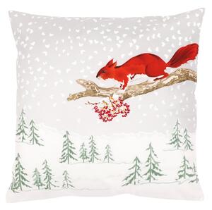 Poduszka z wypełnieniem motyw świąteczny Zaśnieżony krajobraz z wiewiórką, 45 x 45 cm