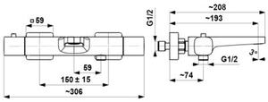 Bateria wannowa natynkowa KFA ARMATURA Malaga 5754-010-61 Szary metaliczny