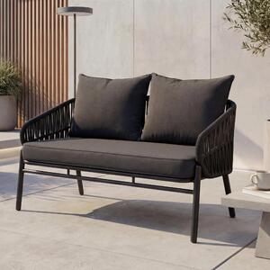 Ławka ogrodowa aluminiowa HWC-P90, sofa ogrodowa, ławka ogrodowa, plecionka linowa, tkanina/materiał (180 g/m²) ~ antracyt