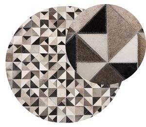 Dywan patchwork szaro-beżowy skórzany okrągły ø 140 cm wzór geometryczny Kirklar Beliani