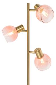 Złota lampa podłogowa Art Deco z różowym szkłem 3 światła - Vidro Oswietlenie wewnetrzne