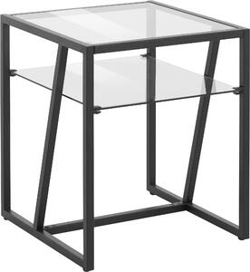 Dekoracyjny stolik boczny ze szklanym blatem i czarną ramką