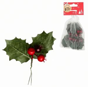 Świąteczna dekoracja na druciku HOLLY LEAVES 13 cm 6 szt