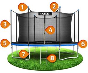 Trampolina ogrodowa 374cm 12ft drabinka siatka wew. Neo-Sport