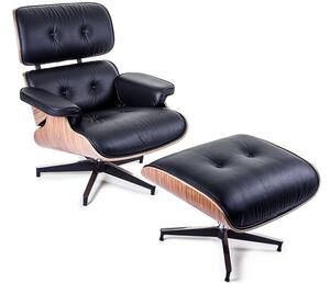 Fotel z podnóżkiem Czarna Skóra Naturalna insp.proj. Lounge Chair