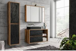 Szafka łazienkowa HAMPTON CONCRETE 84-100 100 cm ciemny beton/dąb z lustrem