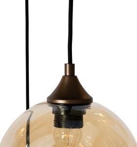 Lampa wisząca Art Deco ciemny brąz z owalnym 8-punktowym szkłem bursztynowym - Sandra Oswietlenie wewnetrzne