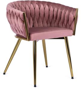 Krzeslo Welurowe Plecione do Salonu Różowe Velvet RAMI