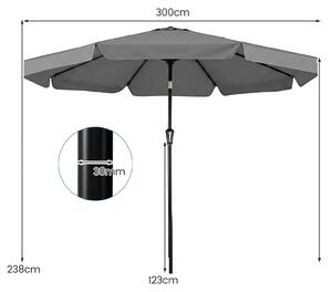 Parasol KOMFOTTEU, 300 cm, parasol ogrodowy z regulowanym ktem nachylenia 30°, metalowa konstrukcja, 8 rozpórek, mechanizm otwierania, parasol tarasowy do uytku zewntrznego z ozdobnym wykoczeniem, parasol targowy do ogrodu, tarasu, play