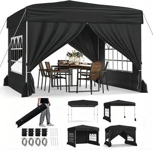 KOMFOTTEU, pawilon rozkadany 3x3m, wodoodporny, z 4 ciankami i 4 workami z piaskiem, regulowany na 3 wysokociach, z torb transportow, idealny na pla, wesele i camping, kolor: czarny