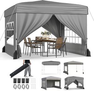 KOMFOTTEU, pawilon rozkadany 3x3m, wodoodporny, z 4 ciankami i 4 workami z piaskiem, regulowany na 3 wysokociach, z torb transportow, idealny na pla, wesele i camping, kolor: szary