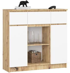 Komoda AKORD K100 kolor DÄ b Artisan, BiaÅy mat 101 cm 2 drzwi 3 szuflady 4 pÃ³Åki 101x35x98 cm