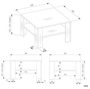 Stolik Kawowy Z Półką Pod Blatem SQUARE DĄB ARTISAN CZARNY Ława Do Salonu Pokoju