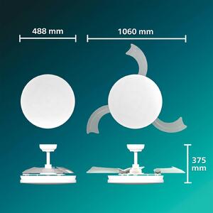 Philips Wentylator sufitowy LED Solr, biały, prąd stały, cichy, regulacja barw możliwość ściemniania, biały / opal, salon / jadalnia, metal, nowoczesny