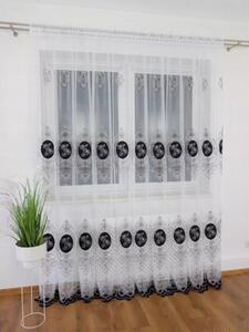Firana z haftem i welurem- czarny 400x250 cm