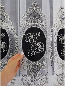 Firana z haftem i welurem- czarny 400x250 cm