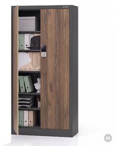 Szafa biurowa metalowa z zamkiem na szyfr antracytowa/orzech, 900x1850x400 mm: DANIEL Eco Design