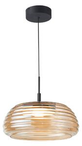 LOCULI lampa wisząca czarna klosz bursztynowy falowany LED 20W 3000K PND-24040-BK-AMB