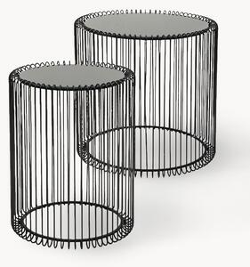 Komplet stolików pomocniczych z metalu ze szklanym blatem Wire, 2 elem