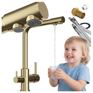Granitan - Bateria kuchenna - Kran kuchenny wys. 33 cm - Szczotkowane złoto - 3-drożna - UNIVERSAL