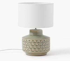 Lampa stołowa z ceramiki i lnianym kloszem Monica