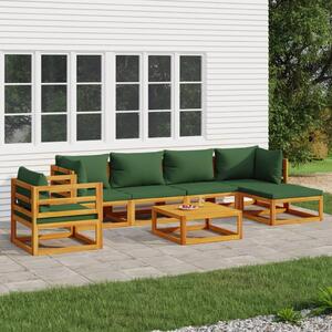 7-cz. ogrodowy zestaw wypoczynkowy, zielone poduszki, drewno