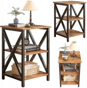 Stolik kawowy industrialny kwadratowy drewniany półka retro szafka loft